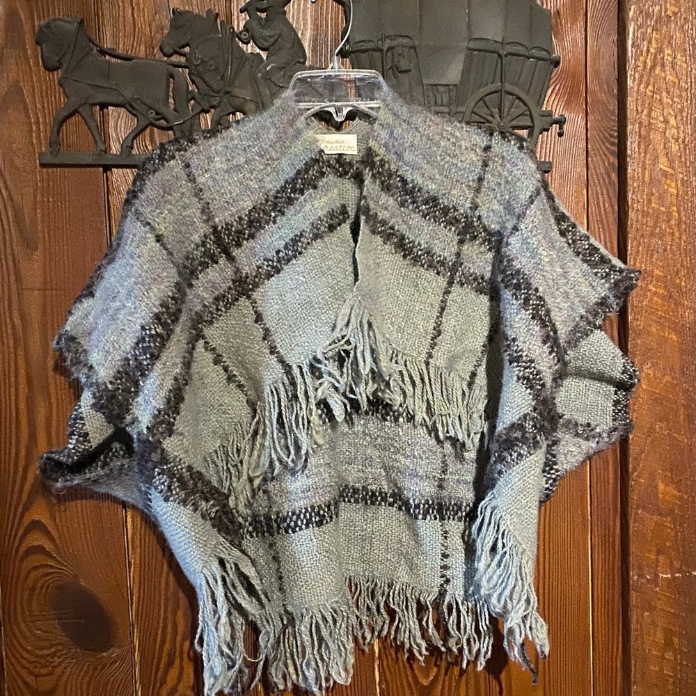 Homemade Knitted Alpaca Shawl With Arm Holes S/M